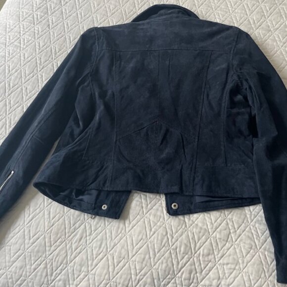 Women's C & C California Navy Suede Motorcycle Jacket - Picture 5 of 6